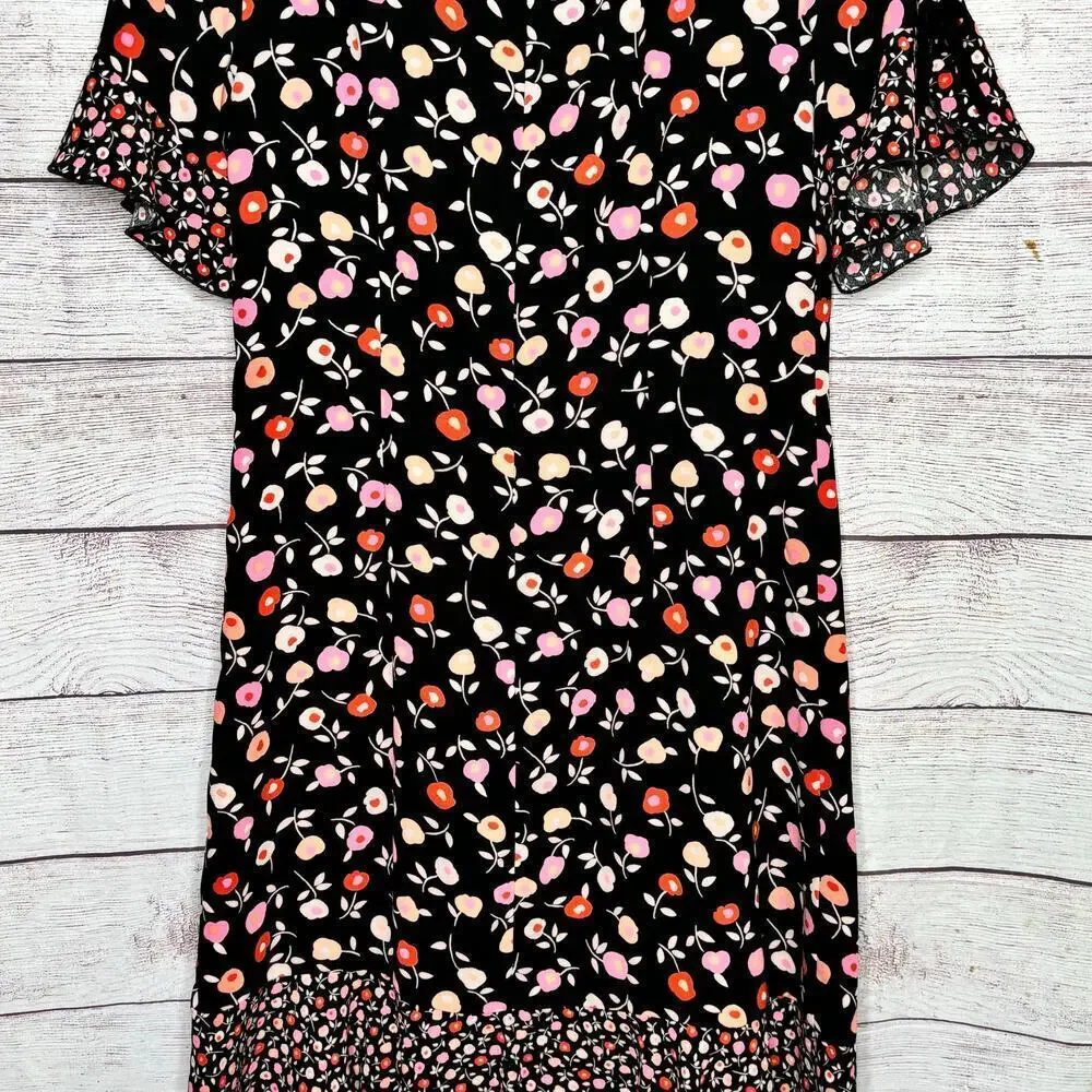 Talbots Short Ruffle Sleeve Girly Feminine Floral Jewel Neck Shift Dress Size 4